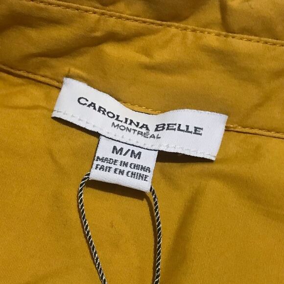 Carolina Belle NWT‎ Mustard Yellow Puff Sleeve Button Front Blouse Top Medium - Picture 4 of 5
